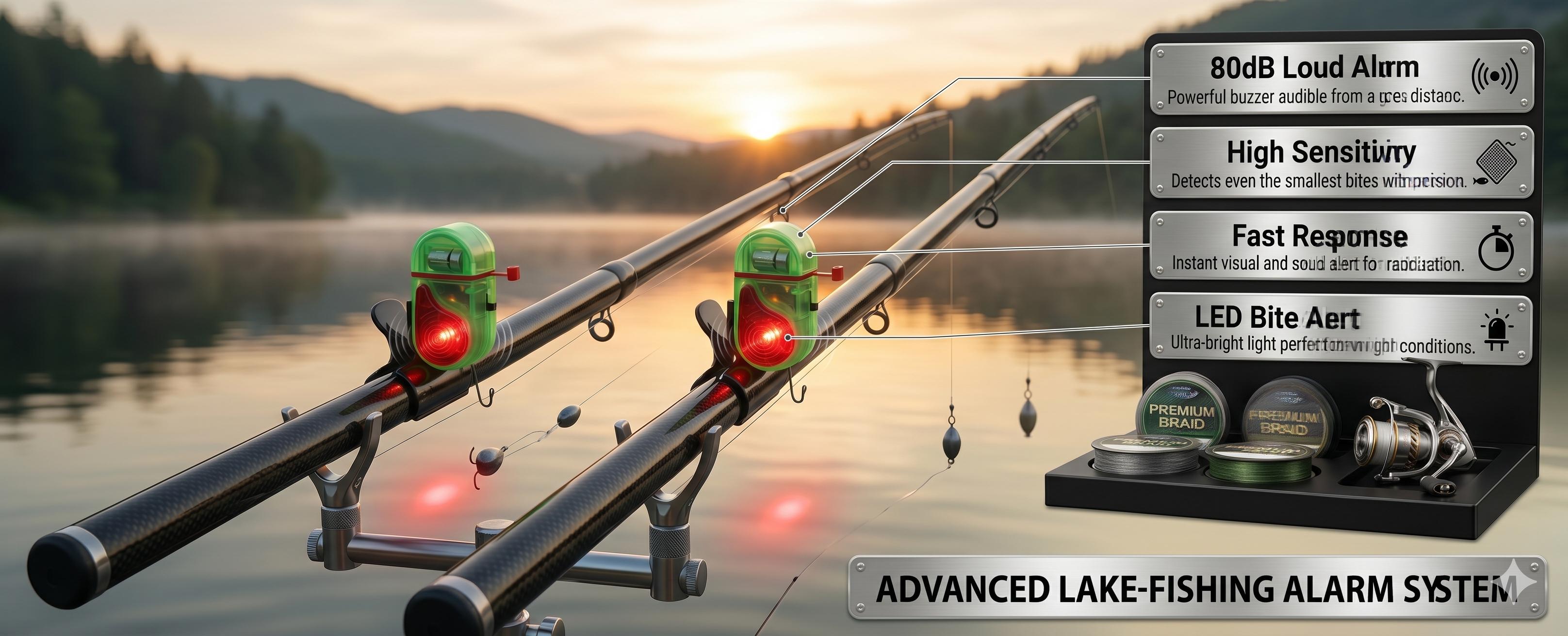 4 Pack Fishing Bite Alarm with LED Light & Sound Alert, Sensitive Electronic Fish Bite Indicators, Rod Clip Fish Alert Bells for Night Fishing, Bank Fishing, Carp & Catfish Fishing Accessories