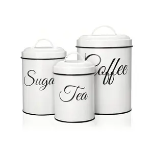 Kitchen Canisters Food Storage Jar, 3 Piece Set, Country Rustic Farmhouse Canisters Sets For The Kitchen Counter, White