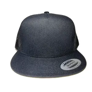 Blank Black Yupoong Flat Bill Mesh Adjustable Snapback Trucker Hat Cap
