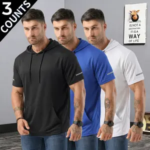 Men’s three-piece sports set featuring a hooded T-shirt, solid-color short-sleeve pullover, made from comfortable, breathable polyester—ideal for summer outdoor activities and essential for running and fitness. beach outfit men Long-Sleeved Men's Polo