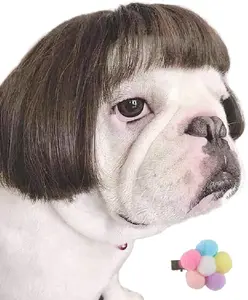 Funny Dog Wig for Small Medium Large Dogs with Free Head Flower, Trimmable Pet Costume Decoration for Halloween, Christmas, Parties