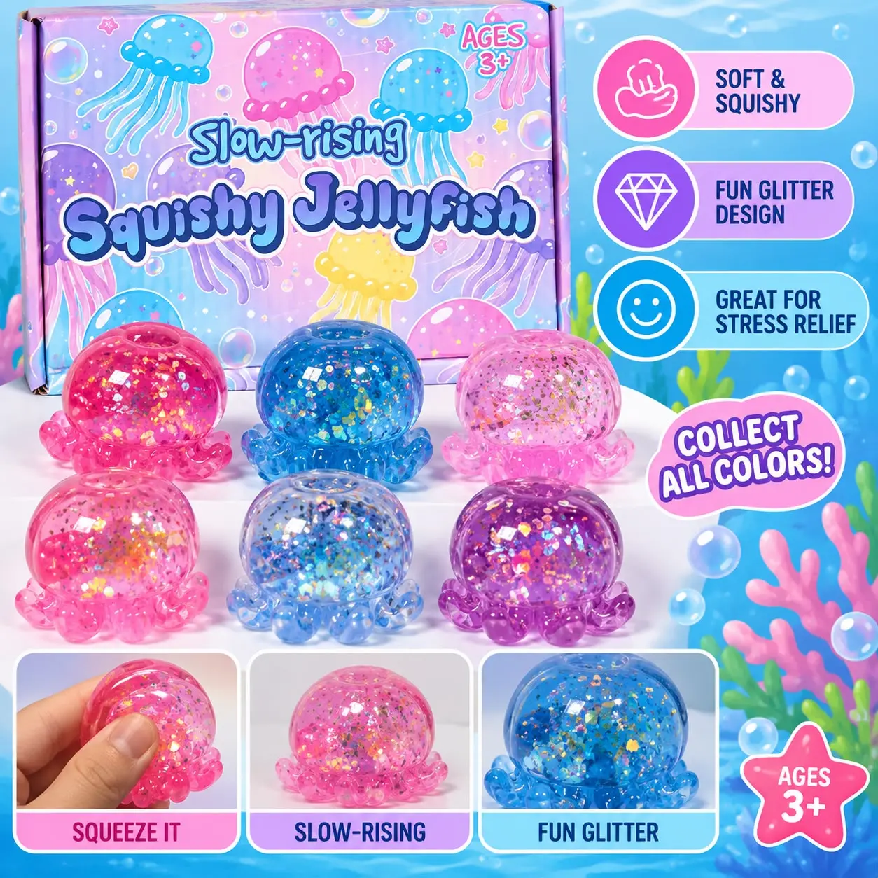 6 pc squishy jellyfish