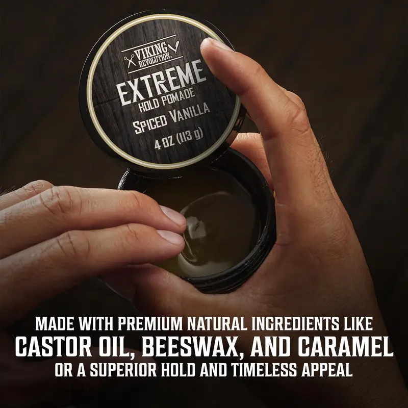 Spiced Vanilla Hair Pomade for Men - Extreme Hold Hair Gel for Men - Water Based - Extra Firm Mens Hair Pomade - High Shine Mens Hair Cream (4oz)