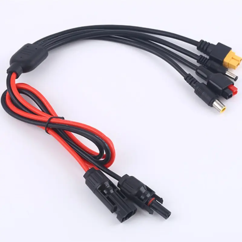 4-in-1 Solar Panel Connector Extension Cable Splitter, Compatible with Anderson Connector DC 8mm 5.5mm Adapter Power Plug XT60 Female Connector Charger Solar Connector Parallel Adapter Cable Terminal Charging