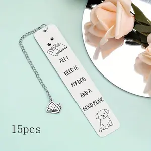 Dog Themed Bookmark, 15pcs/set Stainless Steel Bookmark with Pendant, Bookmark for Reading Lovers, Office Stationery & Supplies