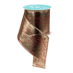 4" x 10yd Cracked Foil Ribbon – Red/Gold