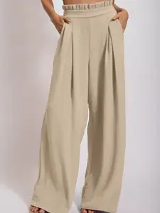 Women's Casual Wide Leg Pants, Elastic Waist, Drop Waist, Long/regular Length, Plain Pattern, All Seasons, Loose-Fitting, 4 Colors Available, Casual Work Pants