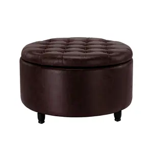 Niche Knight  28" Large Round Pintucked Storage Ottoman with Lift off lid