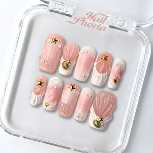 NailPhoria COASTAL BLUSH - Handmade Press-On Nails | Reusable, Salon-Quality, Long-Lasting, Glossy Design