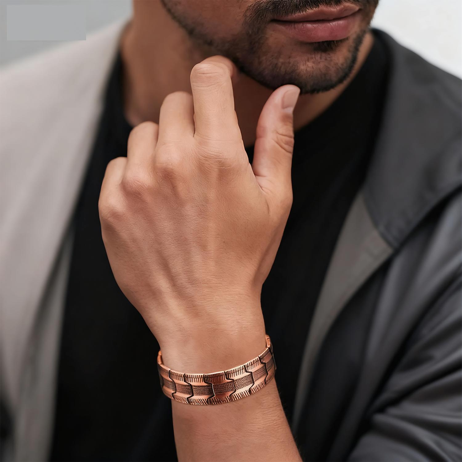 3x Men's Copper Bracelet Triple Super Magnet, Magnetic Bracelet with Adjustable Size Tool, Relieves Joint Pain and Improves Energy Circulation  Strong Magnetic Bracelet Men's Valentine's Day Father's Day Jewelry Gift