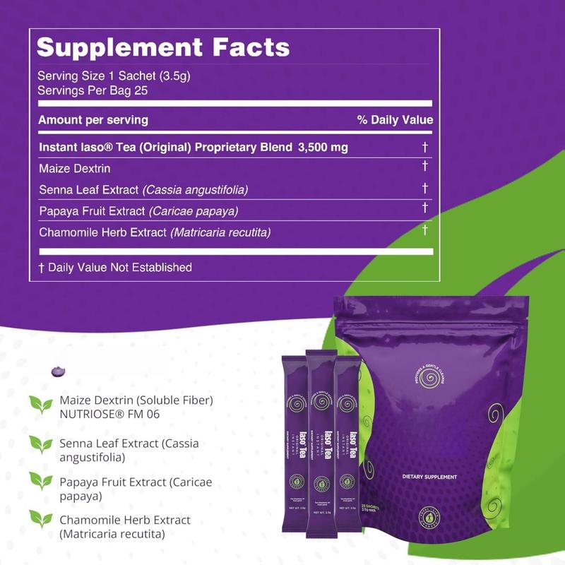 IASO Instant Tea  Gentle Cleanse & Craving Control - Gut Health & Bloat Support , Iaso Instant Regular Cleansing Tea 25 Sachets Herbal Cleansing Tea for On-the-Go Use, Beverage