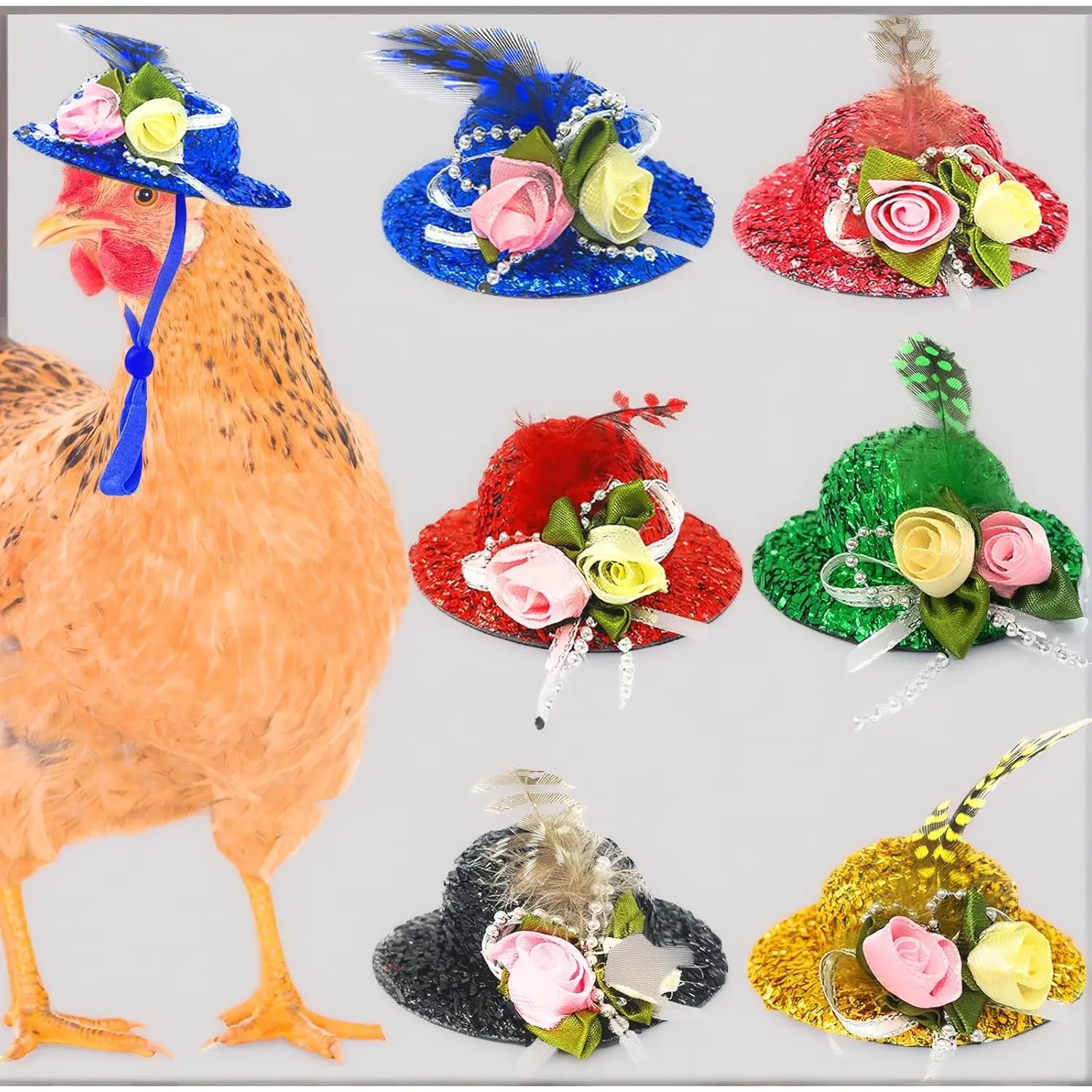 6Pcs Chicken Theme Fabric Hats for Stuffed Animals - Miniature Doll Clothes, 8-12in Teddy Bear Plush Toy Costume Parts, Fun Photo Props