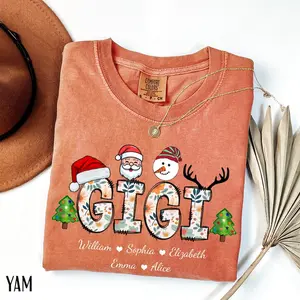 Comfort Colors Christmas Gigi Grandkids Name Shirt, Custom Xmas Mimi Shirt, Personalized Grandma Christmas Graphic Tees, Christmas Holiday Nana Shirt