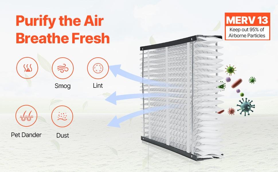 Air Filter MERV 13 Electrostatic Pleated HVAC Furnace Filter 20 x 25 x 4, 4-Pack, High Efficiency Replacement for Residential Central Heating and Cooling Systems, Improves Indoor Air Quality and Dust Filtration