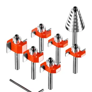 Crosstar 6-Piece Router Bit Set with 6 Bearings, 1/4 Inch Hard Alloy Shank, Woodworking Tools, Includes Various Sizes