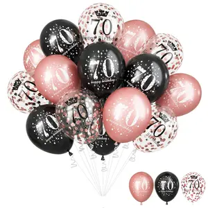 Elegant 70th Birthday Balloons Set for Women, Black and Rose Gold Theme, 15-Piece Party Decor