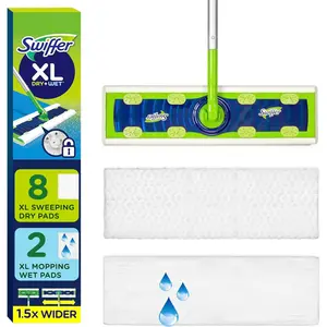Sweep + Mop XL, Broom & Mop Alternative, Floor Cleaner for Dirt, Dust, Hair, All Purpose Cleaning Tool for Home, Bathroom, Kitchen, Set Includes 1 XL Sweeper 8 XL Dry Pads 2 XL Wet Pads Fresh