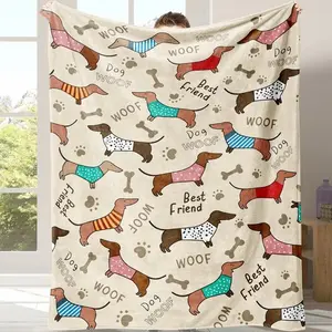 Luxurious Sausage Dog Design Flannel Blanket, Ultra-Soft Warm Plush Throw, Perfect for Home Bedroom Sofa Travel Gift