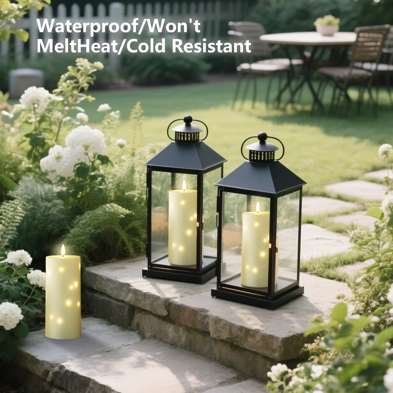 Big Waterproof Flickering Flameless Candles, LED Pillar Candles Battery Operated with Remote and Timers, for Patio GardenRoom Decoration, for Outdoor Patio WalkwayDecoration,Holiday Decorations Decor Upgraded Flickering Flame, 2pcs