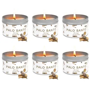Long Lasting Palo Santo Smudge Candle | 4.4 Oz 6 Packs - 150-Hour Burn | Essential Oils, 100% Natural Ingredients | Smoke Free, Petroleum Free Candle to Cleanse Your Home