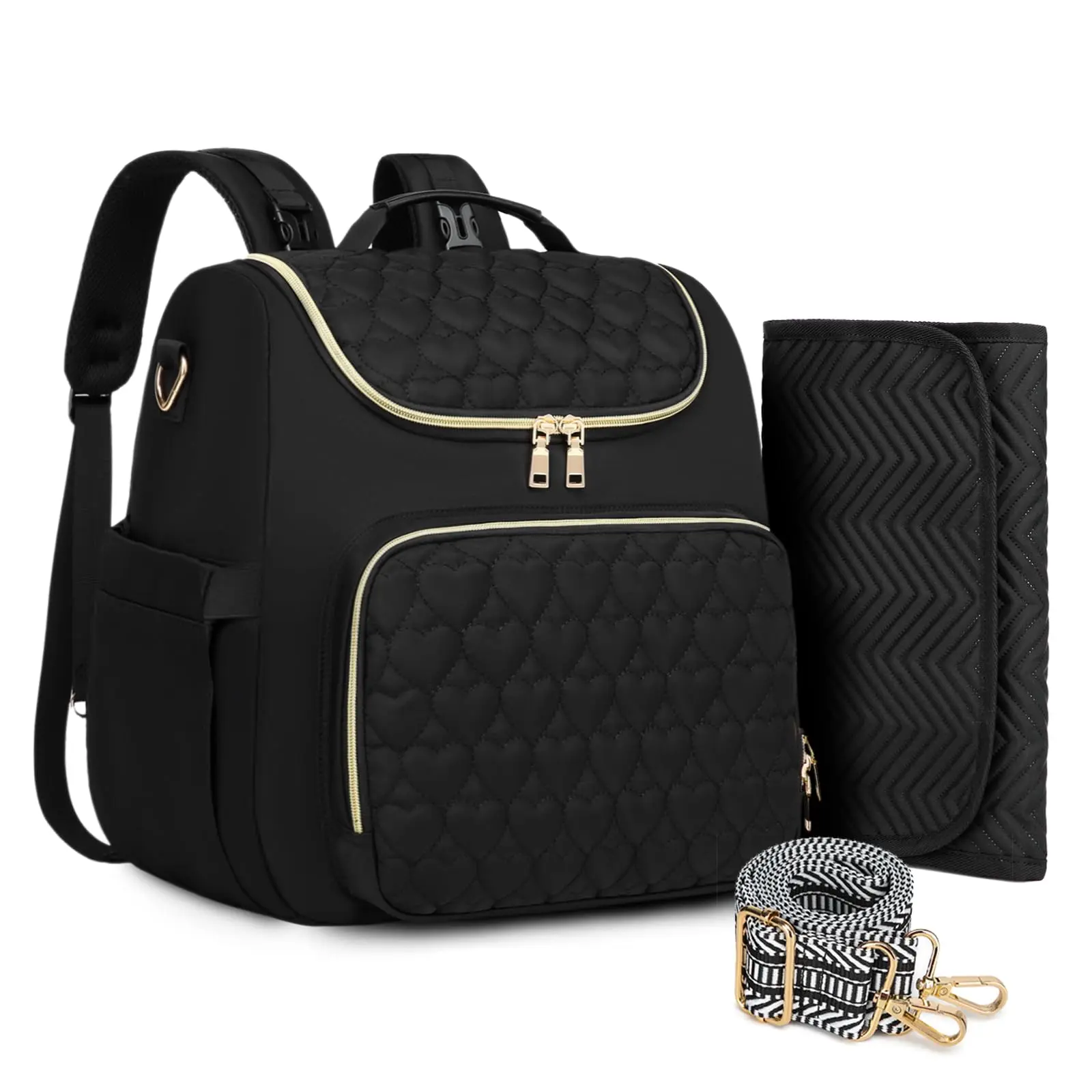 4 in 1 Convertible Travel Backpacks with Changing Pad Insulated Pockets Stroller Straps Black 20-30L Capacity Lightweight Bag