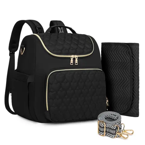 4-in-1 Convertible Travel Bag with Changing Pad (Waterproof Wipe Pad), Insulated Pockets, Stroller Straps, 20-30L Capacity, Lightweight Black Luggage Bag for Baby Items, Diaper Bag With Changing Station