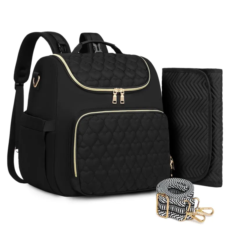 4-in-1 Convertible Travel Bag with Changing Pad (Waterproof Wipe Pad), Insulated Pockets, Stroller Straps, 20-30L Capacity, Lightweight Black Luggage Bag for Baby Items, Diaper Bag With Changing Station