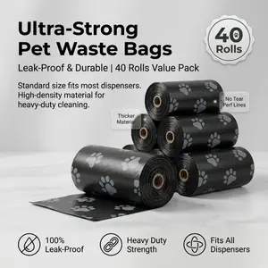 6\40 Rolls Ultra-Strong Pet Waste Bags, Leak-Proof Heavy-Duty Dog Waste Bags, Black Paw Print Design, Fits All Standard Dispensers, Thick & Durable No-Tear Bags for Daily Dog Walks