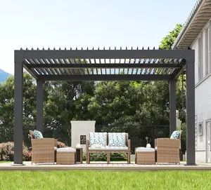 10X12Ft Louvered Pergola, Outdoor Pergola with Adjustable Louvered Roof, Integrated Drainage System, Reinforced Aluminum Frame, Hardtop Gazebo for Backyard, Patio, Deck