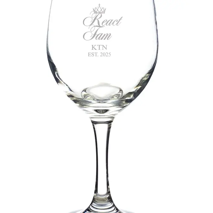 Queen's Table Set of 4 Personalized Glass with React Fam Design KTN EST 2025 Etching Drinkware Engraved Stemmed 19 oz Elegant Design Dishwasher Safe