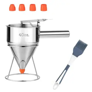 Stainless Steel Pancake Batter Dispenser Cream Maker Fish Ball Funnel Handheld Liquid Separator Funnel Cake Dispenser With Bracket Very Suitable For Pancake Cups And Cakes