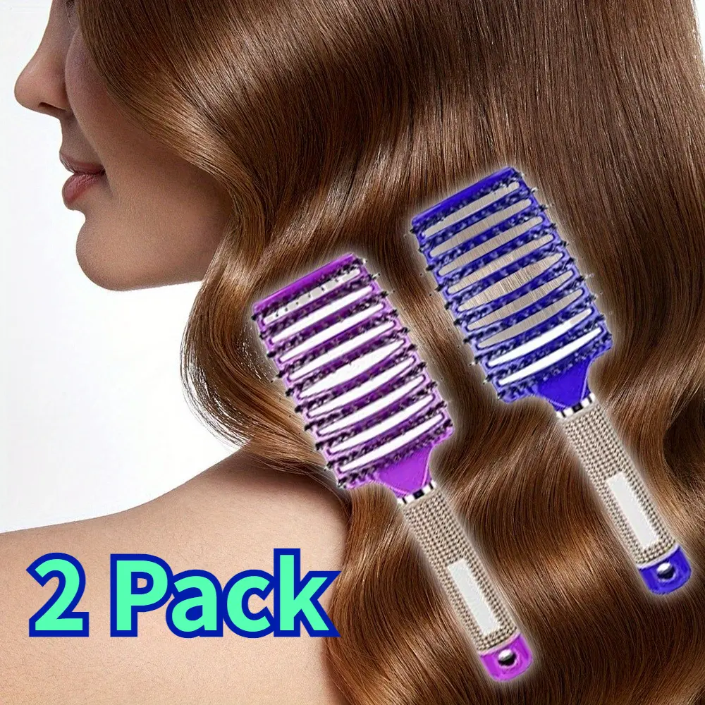 Female 2-Pcs Vented Wet-Dry Anti-Tangle Hair Brushes - Fast-Drying Styling Massage Brushes with Vented Slots for Home Improvement (Fits Long, Thick, Fine or Curly Hair)