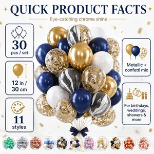 11 styles 30 Pcs Metallic Chrome Gold Balloons, 12 Inch Gold and Black Balloons for Balloon Garland or Balloon Arch as Party Decorations, Birthday Wedding Anniversary Graduation Bachelorette Engagement Bridal Shower Retirement Party Decorations