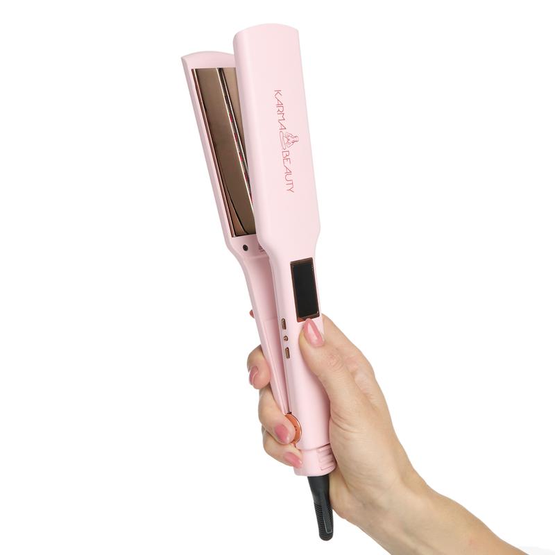 Karma Beauty Sea La Vie 2" Infrared Ceramic Hair Straightener with Gold Titanium Plates Ionic Technology Reduces Frizz Enhances Shine Adjustable LCD Heat up to 450°F for All Hair Types Lightweight