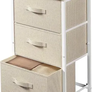 3 Drawer Fabric Dresser Storage Tower, Dresser Chest with Wood Top, Organizer Unit for Closets Bedroom Nursery Room Hallway (Beige)