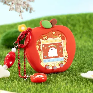 For Tamagotchi Uni Cute Apple/Strawberry Silicone Protective Case Kit with Soft Knob Cover With Panel Paper & Pendant