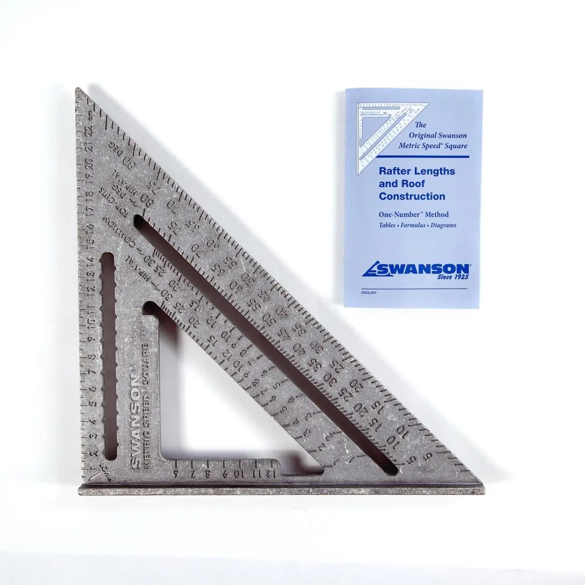 SWANSON EU202 T-Square Ruler - Aluminum Layout Measuring Tool with Matte Finish, Metric Scales, Rafter Guide, Green Book Scale, Multilingual (English, German, French) Packaging