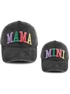 2PCS Mama and Mini Hats Family Matching Set for Women Girls, Funny Adjustable Embroidered Cotton 3D Mom Daughter Baseball Cap