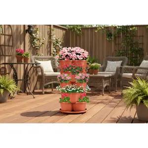 5-Tier Stackable Vertical Planter with Drainage & Hanging Chain — 13.4"