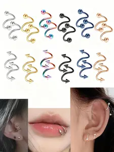 Stainless Steel S-Shaped Threaded Stud Earrings, Dual-Head Ball Piercing Jewelry for Men & Women, Fashionable Eyebrow Lip Pins, Nose Piercing Jewelry