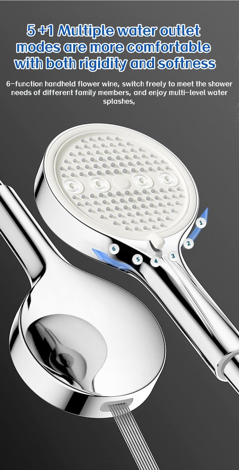High-Pressure Handheld Shower Head, 6 Spray Mode Patterns, Water-Saving Design, Bathroom Shower Head, Fixed Shower Head, Bathroom Additions, Easy to Install, Durable, Silvery,Black Shower Head for Shower Use Solely For shower use solely