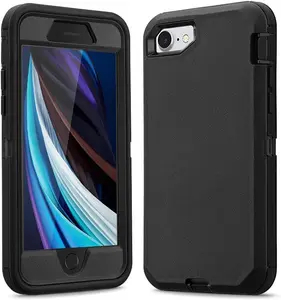 for  SE 2022 /  7 /  8 Case 3 in 1 Full  Heavy Duty Defender Shockproof Hard Bumpe Soft  Cover with Screen Protector (Black)