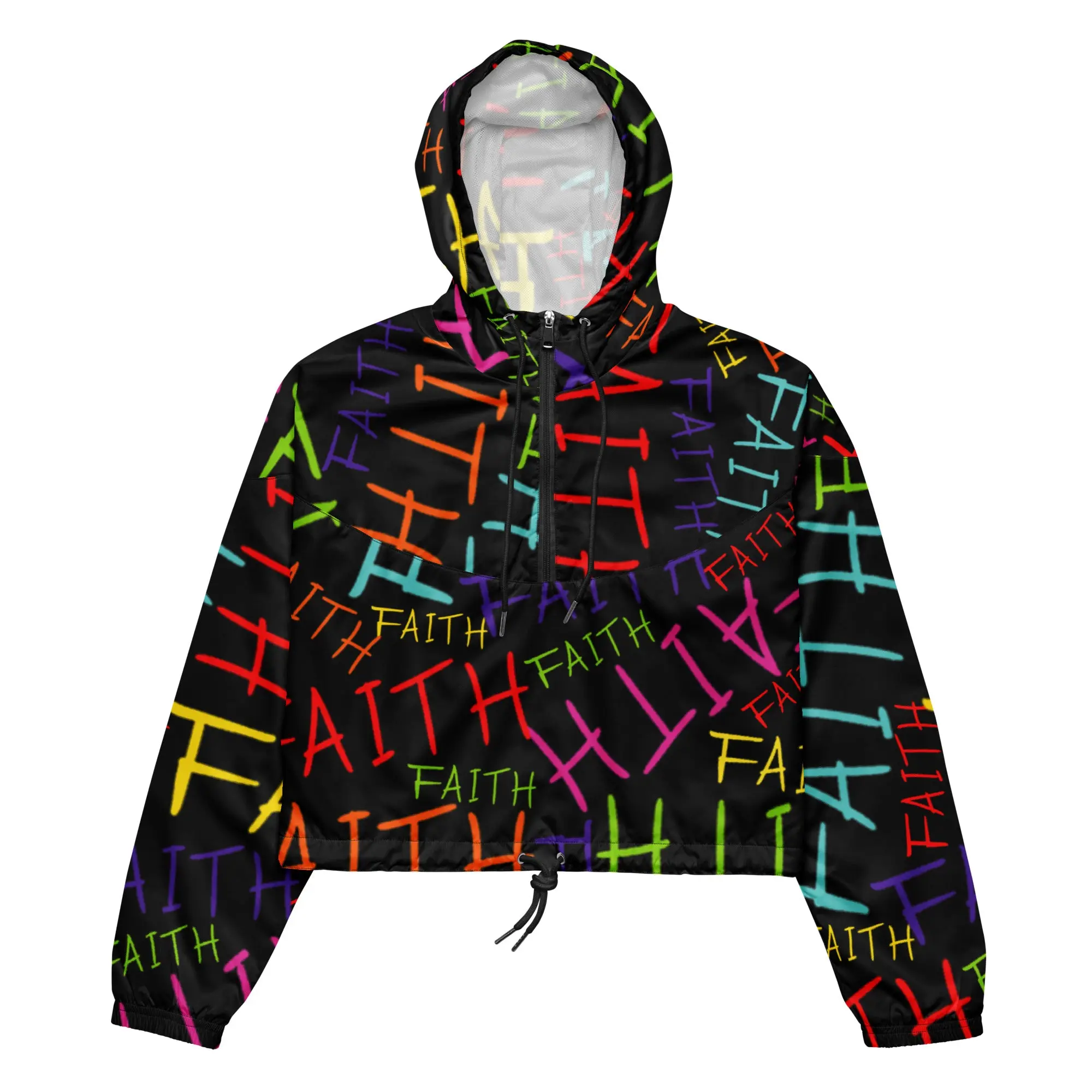 Women's Breathable Cropped Windbreaker Jacket with Elastic Waist and Pockets