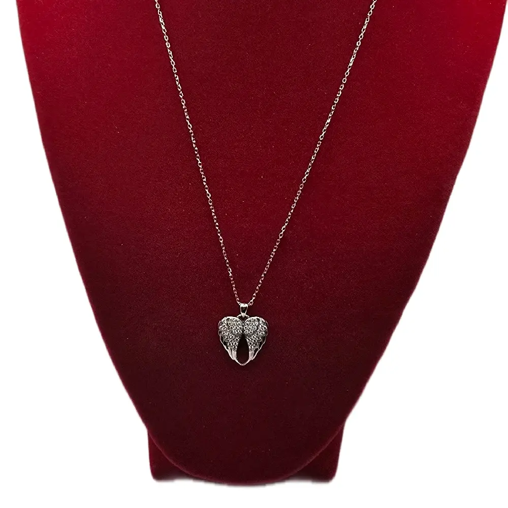 Sterlling Silver Moissanite Angel wing Heart Necklace