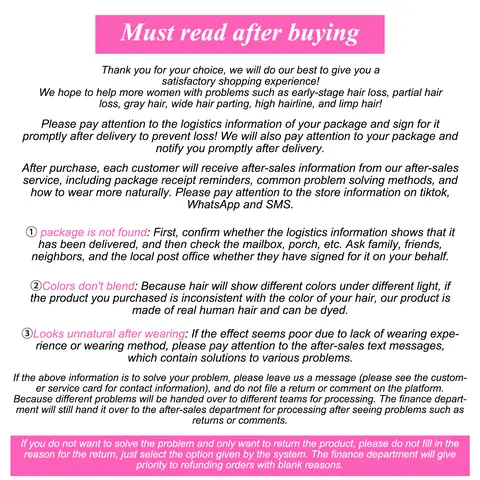 【Don't buy - must read after purchase】Things you need to know after purchase. If you have any questions, please leave a message to our customer service and we will help you solve it.,sohochic, After Purchase Information, Human Hair