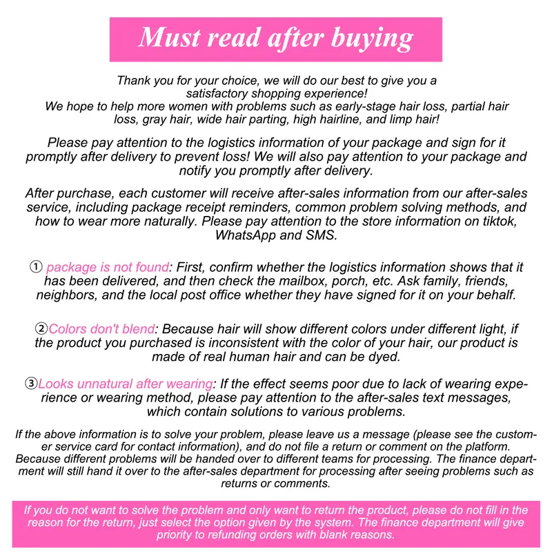 【Don't buy - must read after purchase】Things you need to know after purchase. If you have any questions, please leave a message to our customer service and we will help you solve it.,sohochic, After Purchase Information, Human Hair