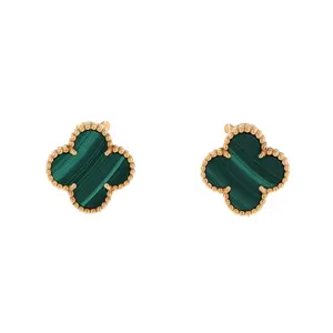 Pre-owned Van Cleef & Arpels Vintage Alhambra Earrings 18K Yellow Gold and Malachite by Rebag