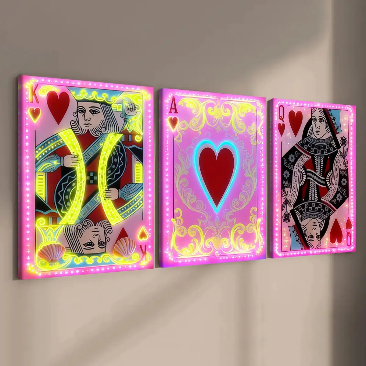 3-count wooden frame canvas, pink heart-shaped card creative art poster, Decorative Wall Art, living room, corridor, office decoration art, waterproof printing, Hanging Wall Art, Modern art design, Art Wall Decoration