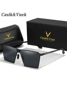 Casik&vuek Fashion Square Unisex Sunglasses, Metal Polarized Lenses, Lightweight Spring Hinges, Casual Style, All Seasons