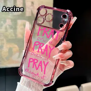 Just Pray Pattern Four Corner Anti-Fall Phone Case Transparent Electroplated Protective Cover for iPhone 17 16 Pro Max 15 Plus 14 13 12 11 E Air